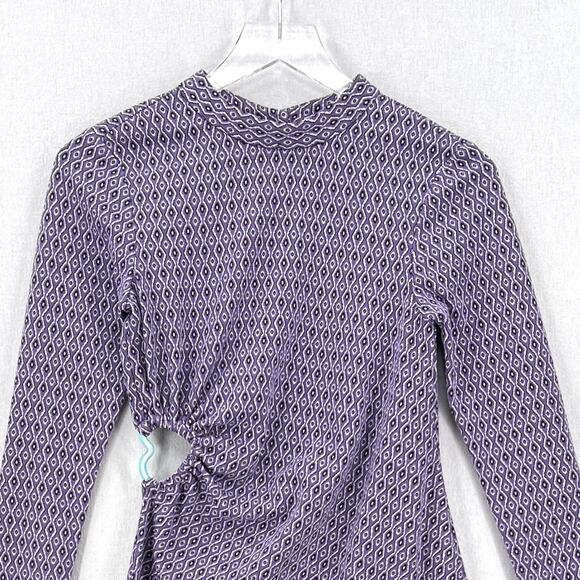 ZARA Jacquard Long Sleeve Cut Out Open Back Mini Dress Womens Small Purple Heart - Picture 7 of 16